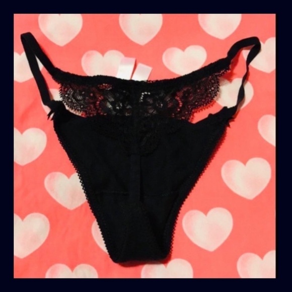 Victoria's Secret PINK Heart Pouch With Black V-String Thong Panties - Picture 5 of 5